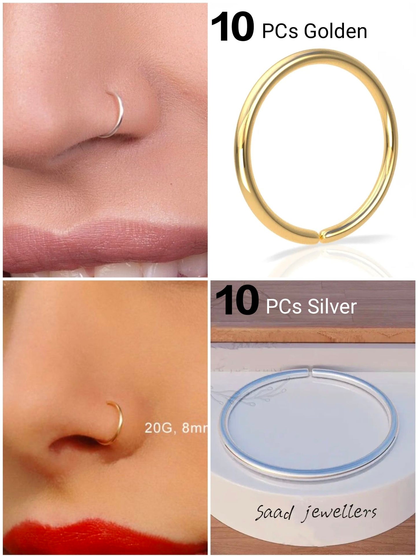 Girls’ Golden Nose Rings (6 Pack)